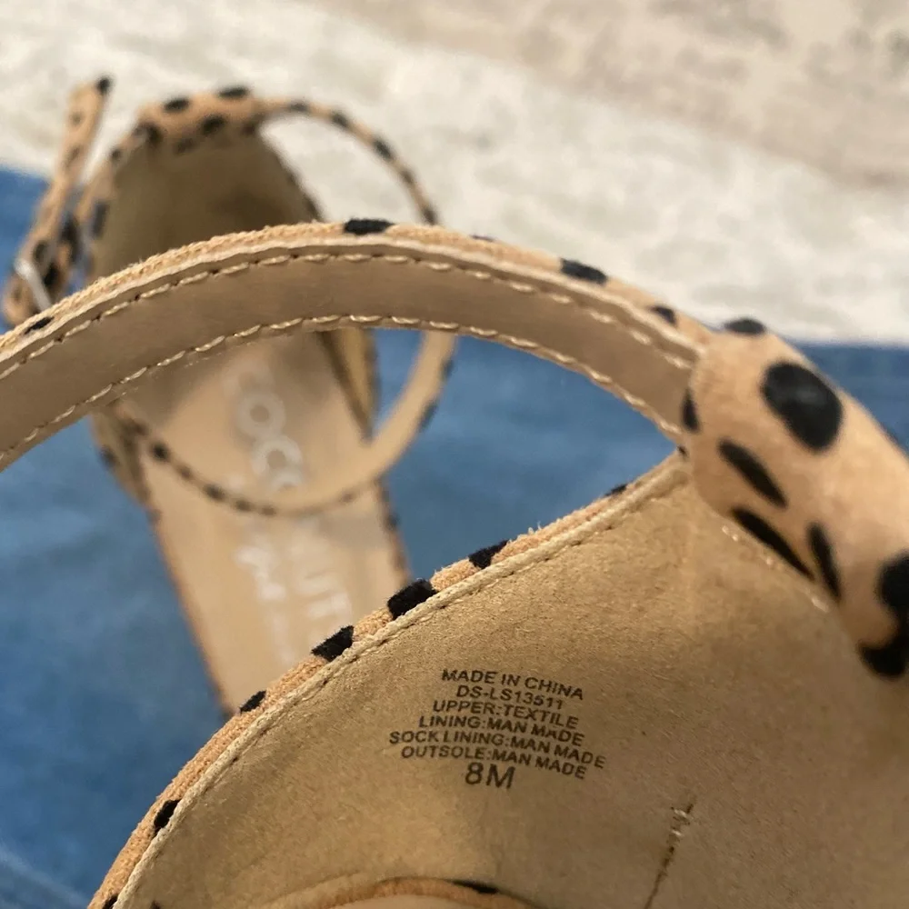 Coconuts by Matisse Tan Leopard Print Ankle Strap Wedge Size 8